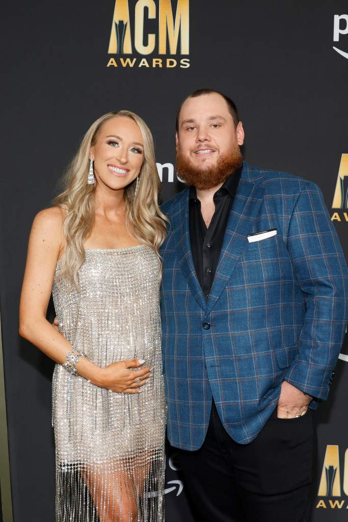 FRISCO, TEXAS - MAY 11: (L-R) Nicole Hocking and Luke Combs attend the 58th Academy Of Country Music Awards at The Ford Center at The Star on May 11, 2023 in Frisco, Texas