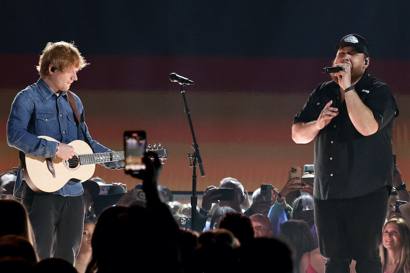 FRISCO, TEXAS - MAY 11: (L-R) Ed Sheeran and Luke Combs perform onstage during the 58th Academy Of Country Music Awards at The Ford Center at The Star on May 11, 2023 in Frisco, Texas.