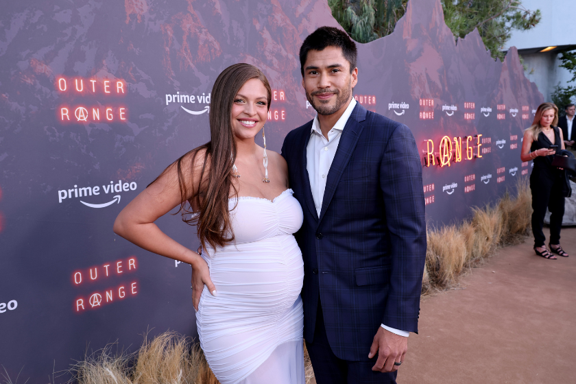 Kahara Hodges and Martin Sensmeier attend Prime Video Red Carpet Premiere For New Western Series "Outer Range" at Harmony Gold on April 07, 2022 in Los Angeles, California