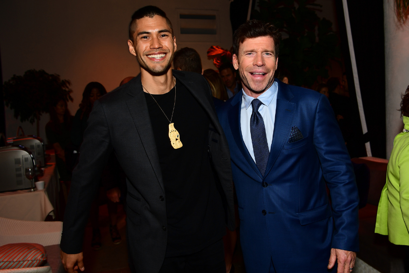 Martin Sensmeier (L) and writer/director Taylor Sheridan attend a cocktail party for "Wind River" at Circa 55 Restaurant on December 2, 2017 in Los Angeles, California