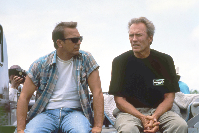 Kevin Costner with actor, director and producer Clint Eastwood on the set his movie A Perfect World