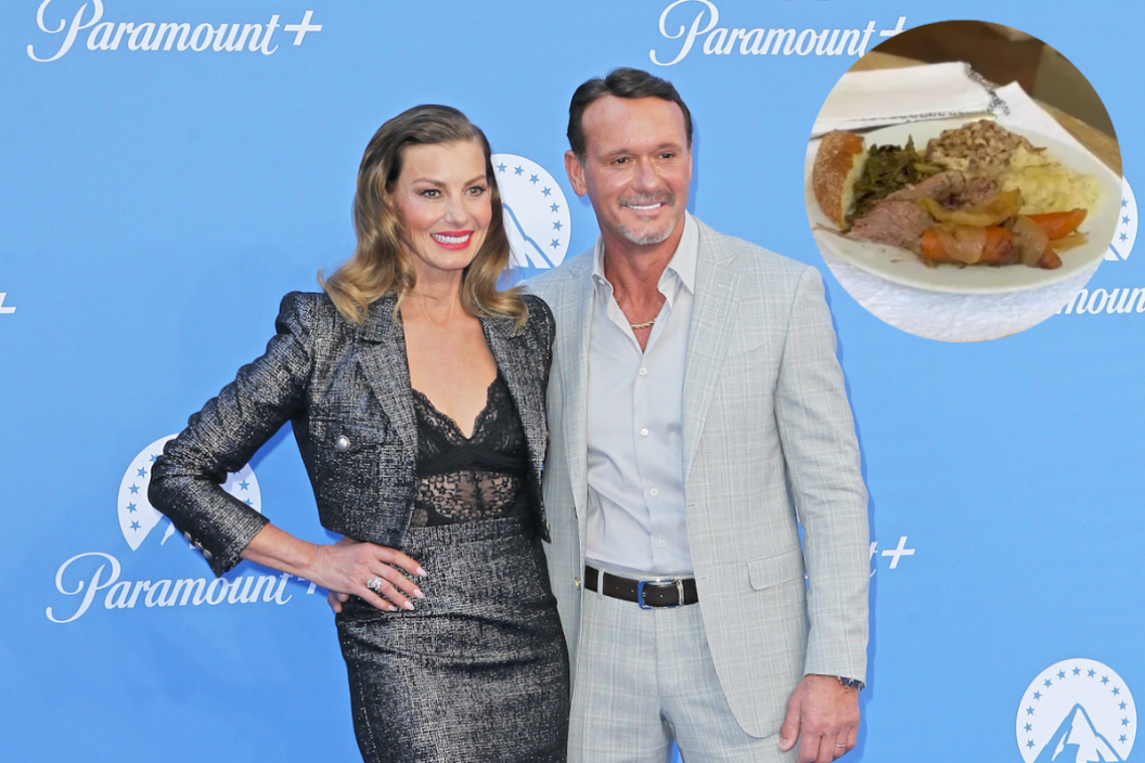 LONDON, ENGLAND - JUNE 20: Faith Hill and Tim McGraw attend the UK launch of Paramount+ at Outernet London on June 20, 2022 in London, England and screengrab of McGraw's home-cooked birthday meal