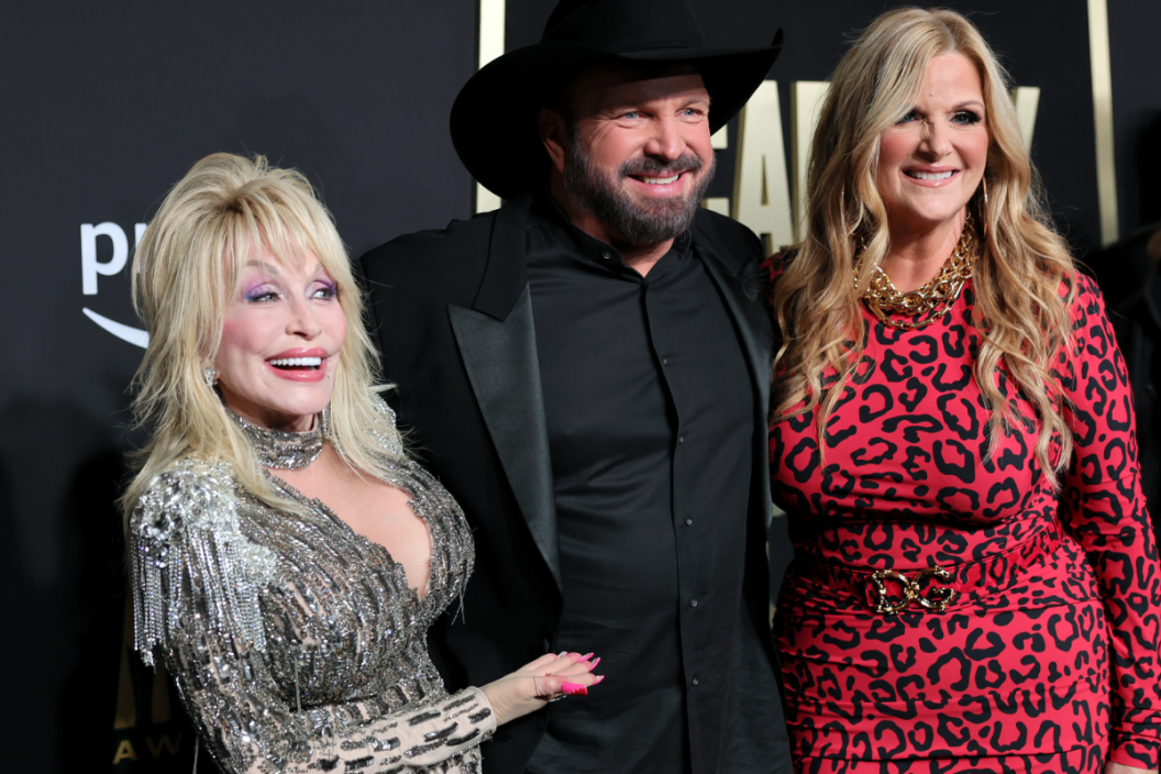 (L-R) Dolly Parton, Garth Brooks, and Trisha Yearwood attend the 58th Academy Of Country Music Awards at The Ford Center at The Star on May 11, 2023 in Frisco, Texas.