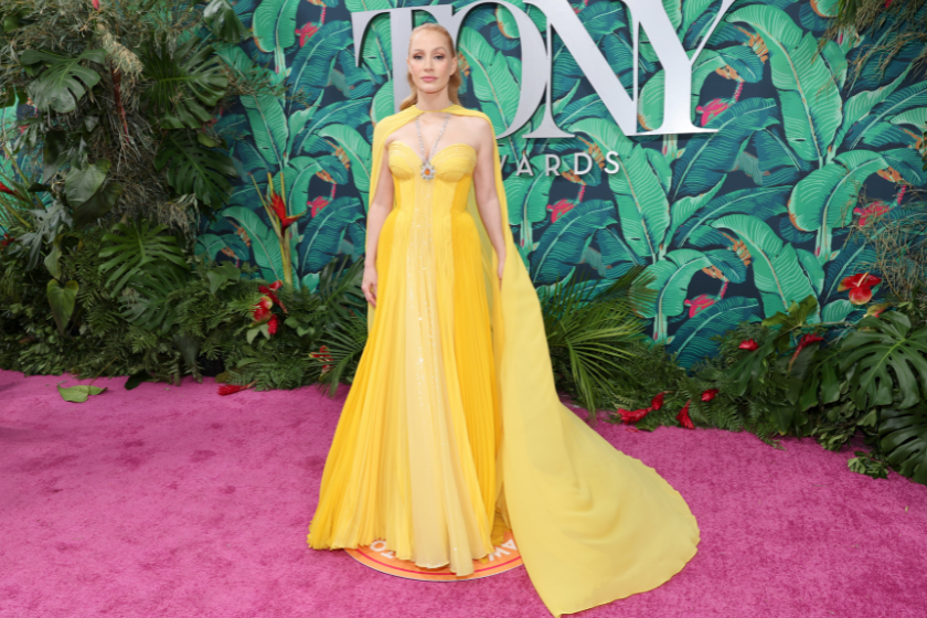 open lace back dress Heidi Klum 2023 Cannes Film Festival Yellow Chiffon Red Carpet Dress