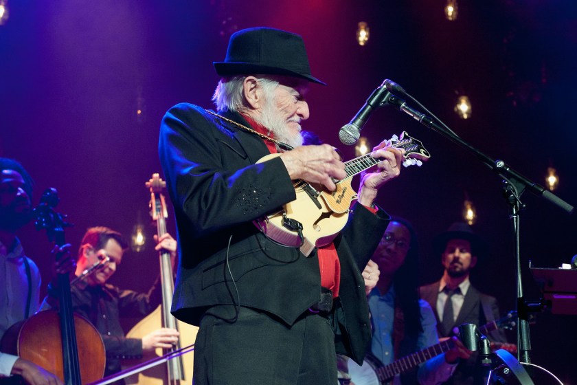 NASHVILLE, TN - DECEMBER 30: Jesse McReynolds of bluegrass duo Jim and Jessse performs with Old Crow Medicine Show at Ryman Auditorium on December 30, 2014 in Nashville, Tennessee.
