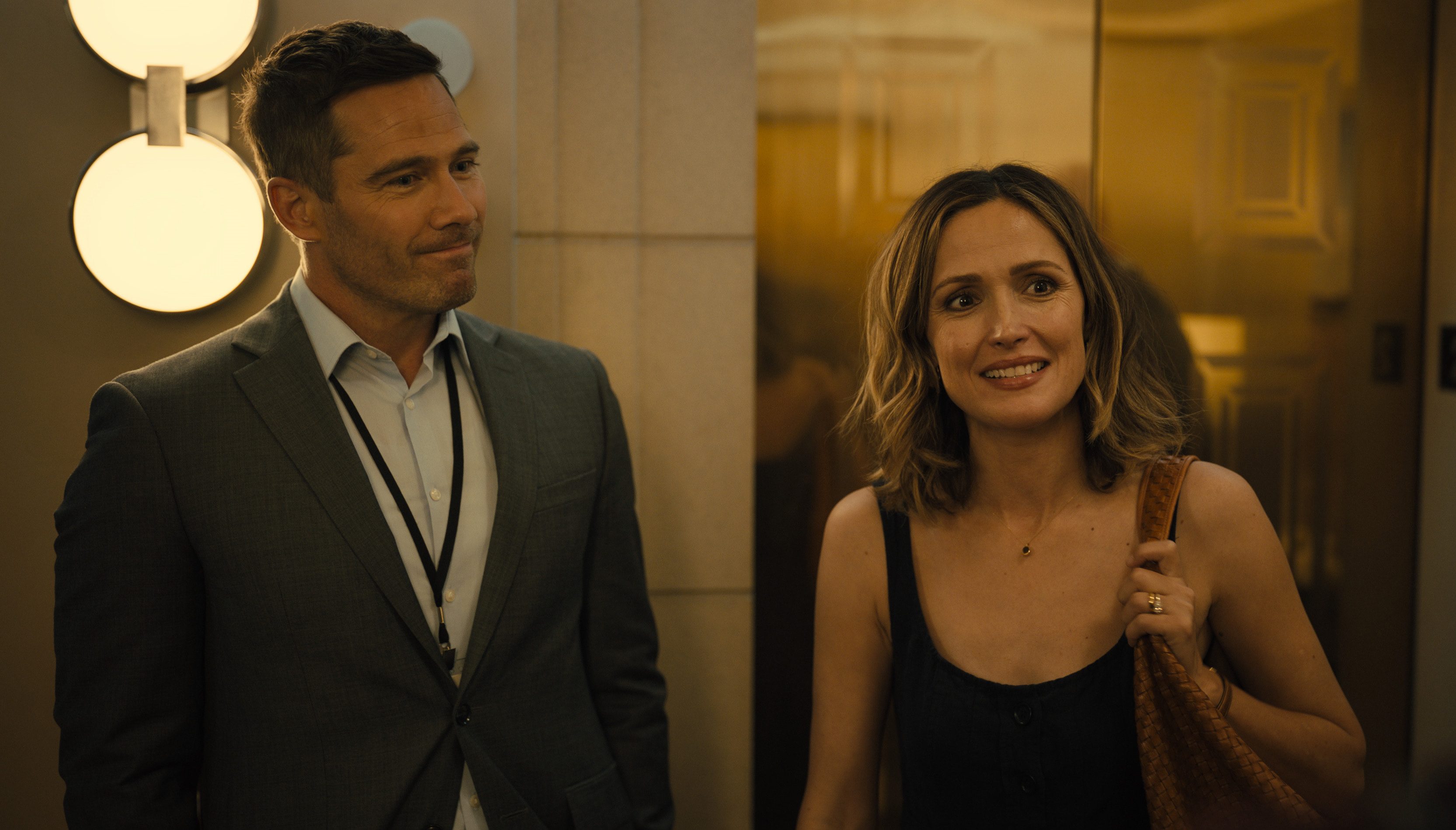 Luke Macfarlane and Rose Byrne in "Platonic," now streaming on Apple TV+.