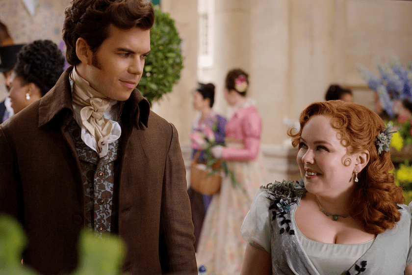 Nicola Coughlan and Luke Newton in Bridgerton (2020)