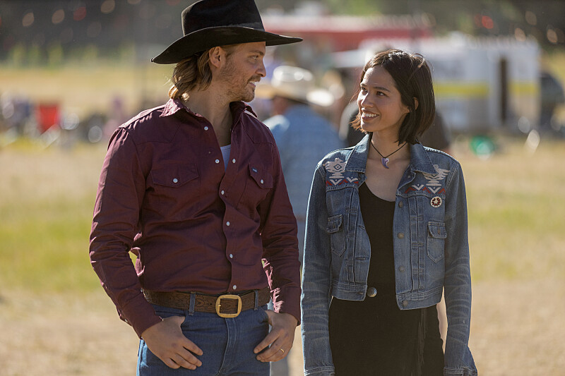 Luke Grimes and Kelsey Asbille in "Yellowstone"