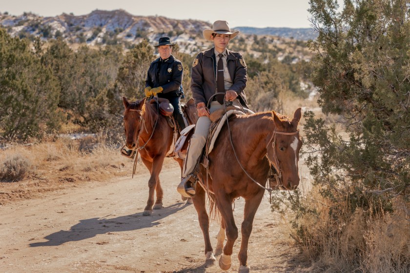 Jessica Matten as Sgt. Bernadette Manuelito and A. Martinez as Gordo Sena - Dark Winds _ Season 2, Episode 4