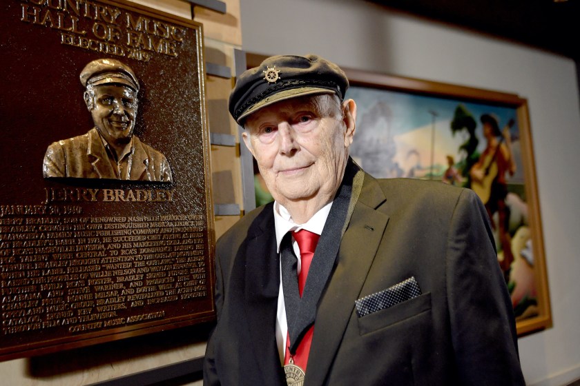 NASHVILLE, TENNESSEE - OCTOBER 20: Inductee Jerry Bradley seen with his Hall of Fame plaque during the 2019 Country Music Hall of Fame Medallion Ceremony at Country Music Hall of Fame and Museum on October 20, 2019 in Nashville, Tennessee.