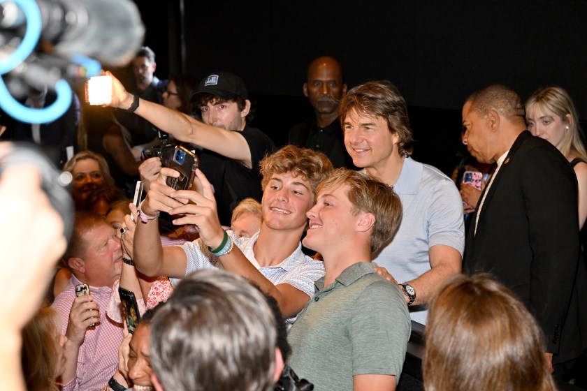 ATLANTA, GEORGIA - JULY 11: Tom Cruise makes a surprise theatre appearance to celebrate "Mission: Impossible - Dead Reckoning Part One" presented by Paramount Pictures and Skydance at Regal Atlantic Station on July 11, 2023, in Atlanta, Georgia.
