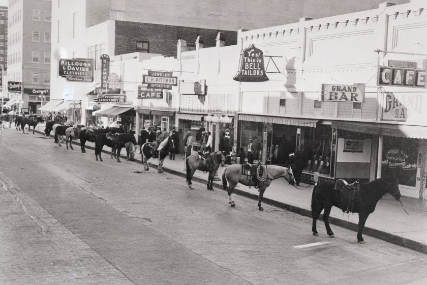 (Original Caption) 1/28/42-Amarillo, Texas: Forty Amarillo businessmen rode horse to work 