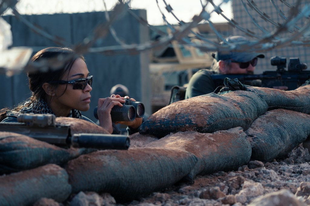 Zoe Saldana as Joe and James Jordan as Two Cups in Special Ops: Lioness, episode 1, season 1, streaming on Paramount+ 2023. 