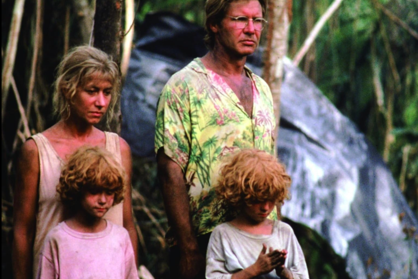 Harrison Ford, Helen Mirren, Hilary Gordon, and Rebecca Gordon in The Mosquito Coast (1986)