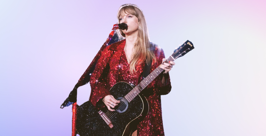 Image created using a star filter) Taylor Swift performs onstage during The Eras Tour at Mercedes-Benz Stadium on April 28, 2023 in Atlanta, Georgia.