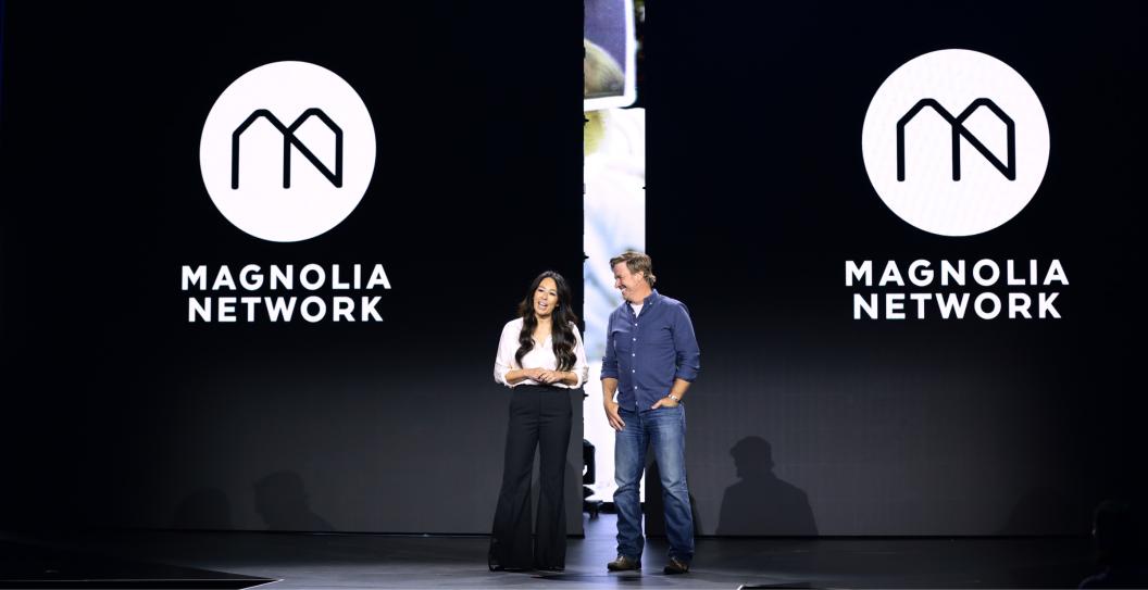 Joanna Gaines and Chip Gaines, Fixer Upper on Magnolia speak onstage during the Warner Bros. Discovery Upfront 2022 show at The Theater at Madison Square Garden on May 18, 2022 in New York City.