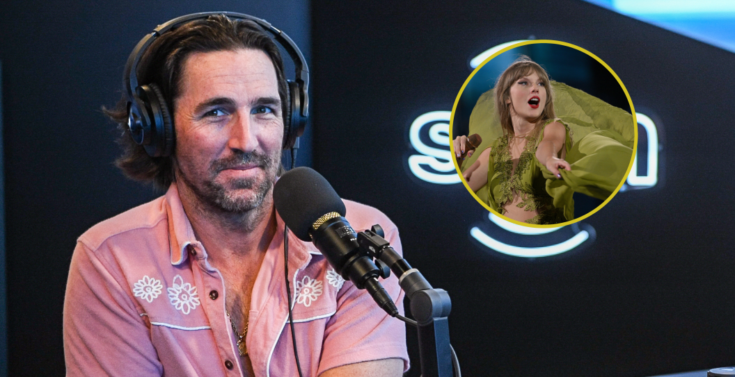 NASHVILLE, TENNESSEE - JUNE 28: Jake Owen speaks at SiriusXM Studios on June 28, 2023 in Nashville, Tennessee and KANSAS CITY, MISSOURI - JULY 08: (EDITORIAL USE ONLY) Taylor Swift performs onstage during night two of Taylor Swift | The Eras Tour at GEHA Field at Arrowhead Stadium on July 08, 2023 in Kansas City, Missouri.