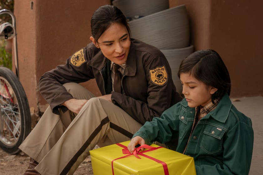 Jessica Matten as Sgt. Bernadette Manuelito and Jet James Grant as Benny Charley - Dark Winds _ Season 2, Episode 2