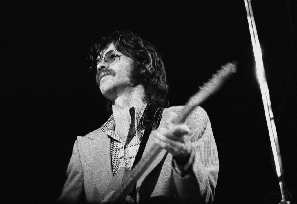 Canadian musician Robbie Robertson performing with The Band at the Royal Albert Hall, London, 3rd June 1971.