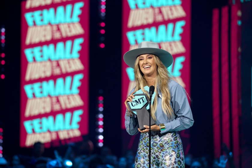 AUSTIN, TEXAS - APRIL 02: Lainey Wilson accepts the Female Video of the Year Award onstage during the 2023 CMT Music Awards at Moody Center on April 02, 2023 in Austin, Texas.