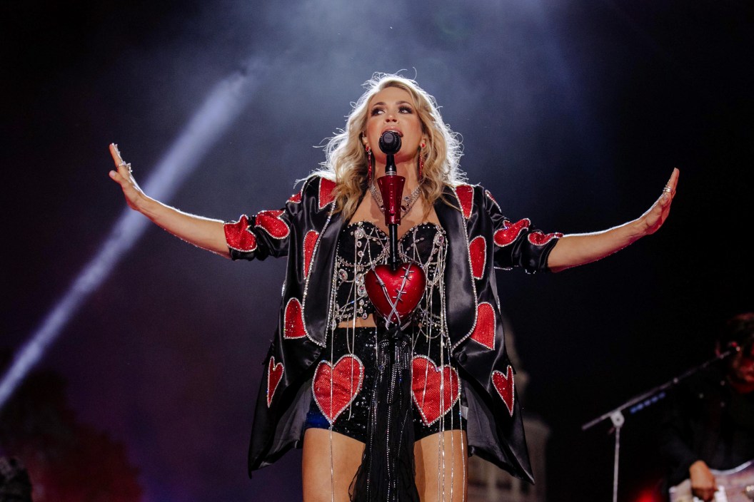 AUSTIN, TEXAS - APRIL 02: In this image released on April 02, Carrie Underwood performs onstage for the 2023 CMT Music Awards at Moody Center on March 29, 2023 in Austin, Texas.