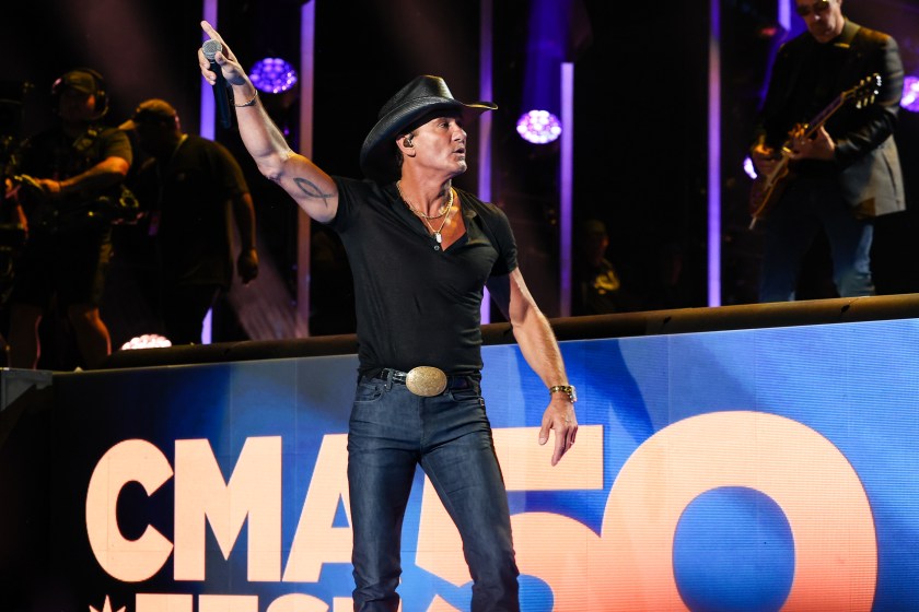 NASHVILLE, TENNESSEE - JUNE 11: Tim McGraw performs on stage during day four of CMA Fest 2023 at Nissan Stadium on June 11, 2023 in Nashville, Tennessee. 