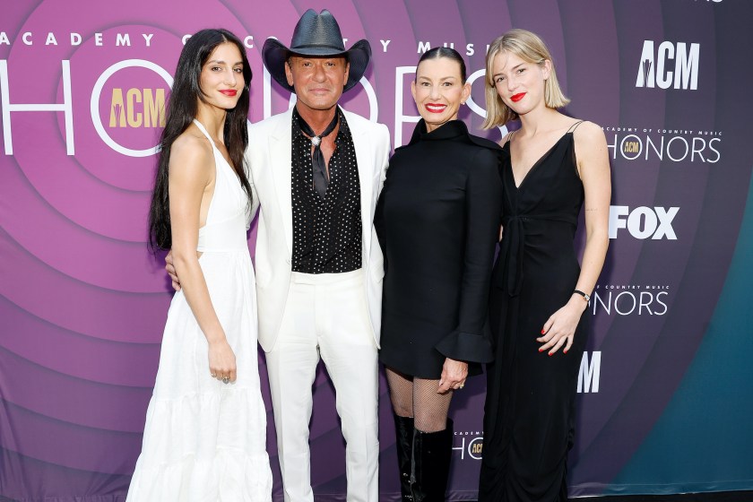 NASHVILLE, TENNESSEE - AUGUST 23: (L-R) Audrey McGraw, Tim McGraw, Faith Hill and Maggie McGraw attend the 16th Annual Academy of Country Music Honors at Ryman Auditorium on August 23, 2023 in Nashville, Tennessee.