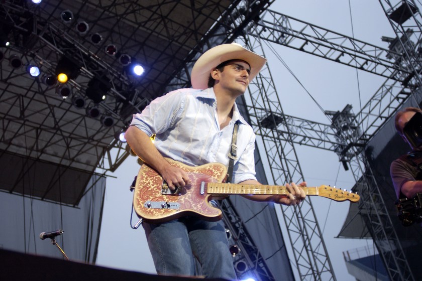 NASHVILLE, TN - JUNE 6: Brad Paisley performs at the 32nd annual FanFair country music festival June 6, 2003 in Nashville, Tennessee. The four-day festival, staged by the Country Music Association, is the largest of its kind and offers fans close access to many of country's biggest stars as well as nightly concerts featuring the genre's top performers. (