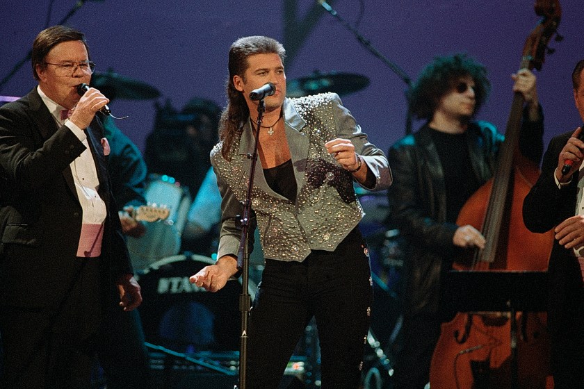Memphis - October 08: Singer/Songwriter Billy Ray Cyrus performs during Elvis:The Tribute at The Pyramid Arena in Memphis Tennessee October 08, 1994 