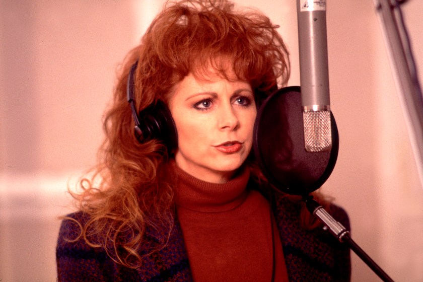 Reba McEntire recording her vocal part before a video shoot for the song Amazing Grace for the soundtrack of the film "Maverick" at Amy Grant's farm in Williamson County, Tennessee, February 22, 1994.