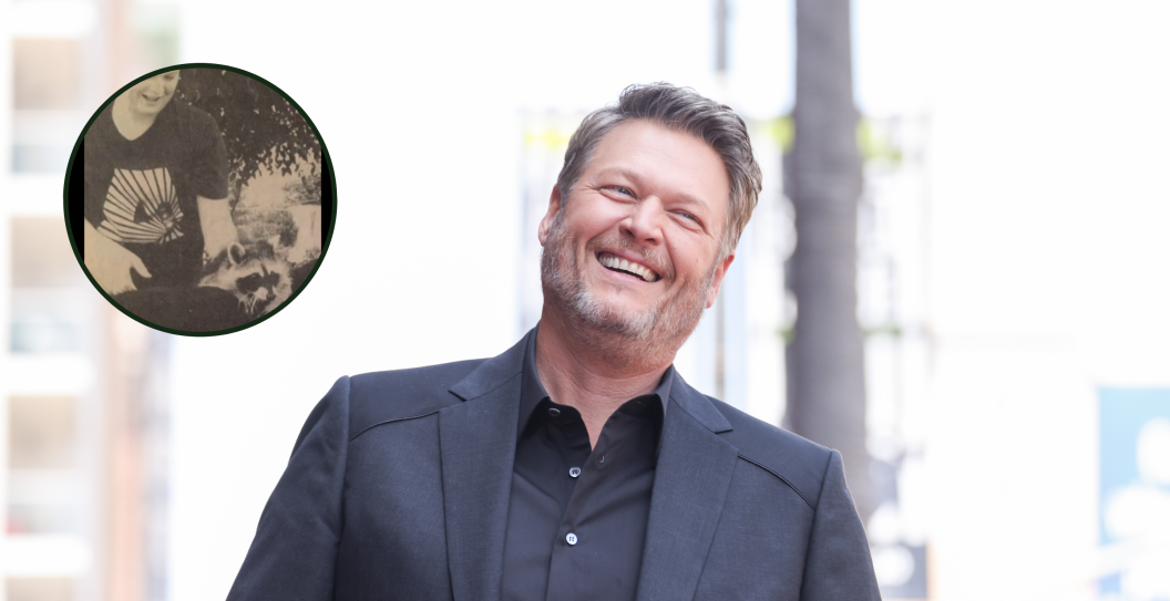 Blake Shelton at the star ceremony where Blake Shelton is honored with a star on the Hollywood Walk of Fame on May 12, 2023 in Los Angeles, California and screengrab via CMT's TikTok.