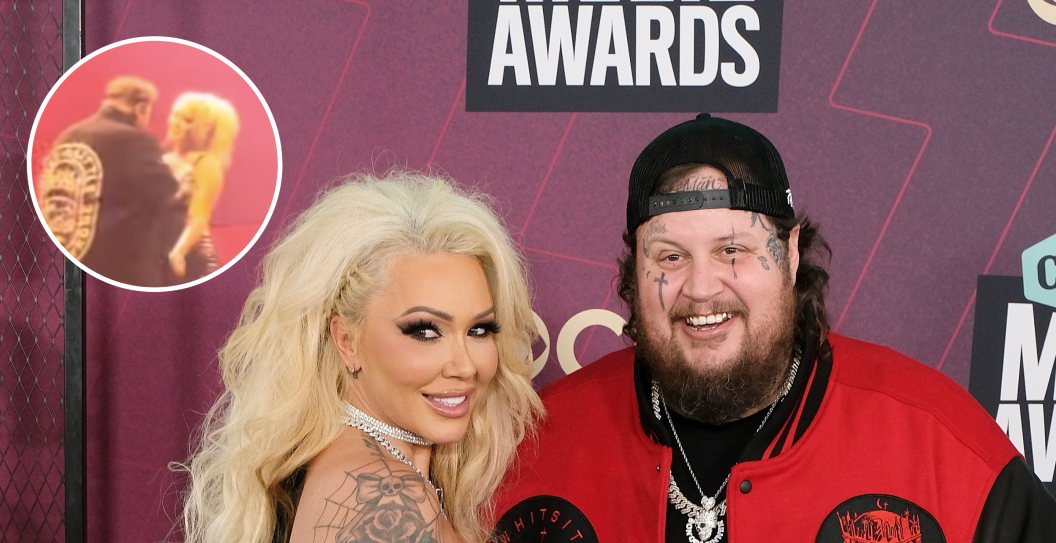 AUSTIN, TEXAS - APRIL 02: (L-R) Bunnie Xo and Jelly Roll attend the 2023 CMT Music Awards at Moody Center on April 02, 2023 in Austin, Texas and screengrab from a fan's YouTube upload,=.