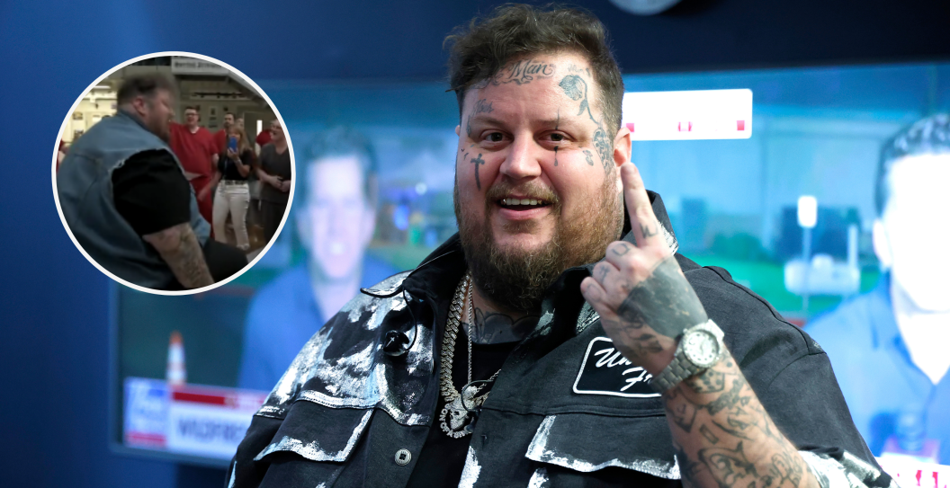 NEW YORK, NEW YORK - AUGUST 14: Jelly Roll waits backstage to go set at "Fox & Friends" at Fox News Channel Studios on August 14, 2023 in New York City and screengrab via Jelly Roll's Twitter.