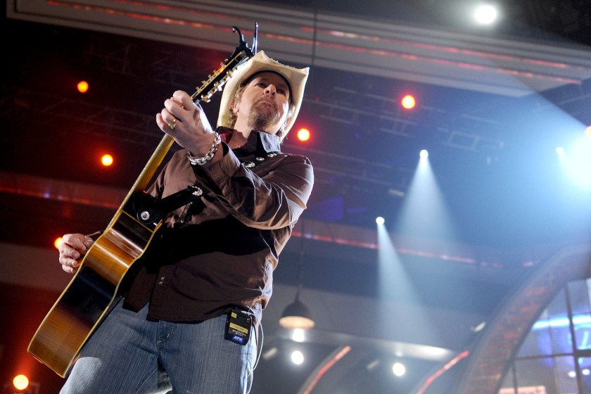 LAS VEGAS, NV - APRIL 03: Musician Toby Keith performs onstage during the 46th Annual Academy of Country Music Awards held at the MGM Grand Garden Arena on April 3, 2011 in Las Vegas, Nevada.