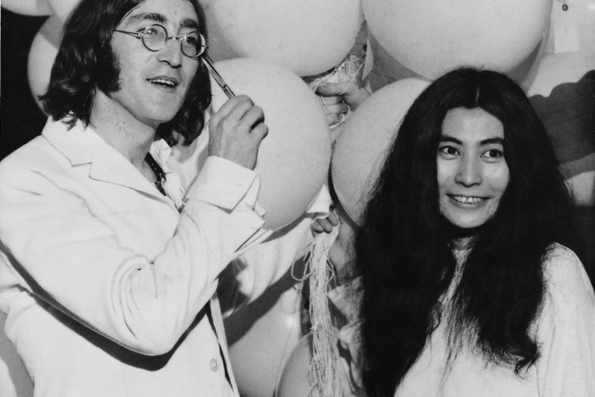 John Lennon with Yoko Ono at 'You are here' art exhibition 1 July 1968.