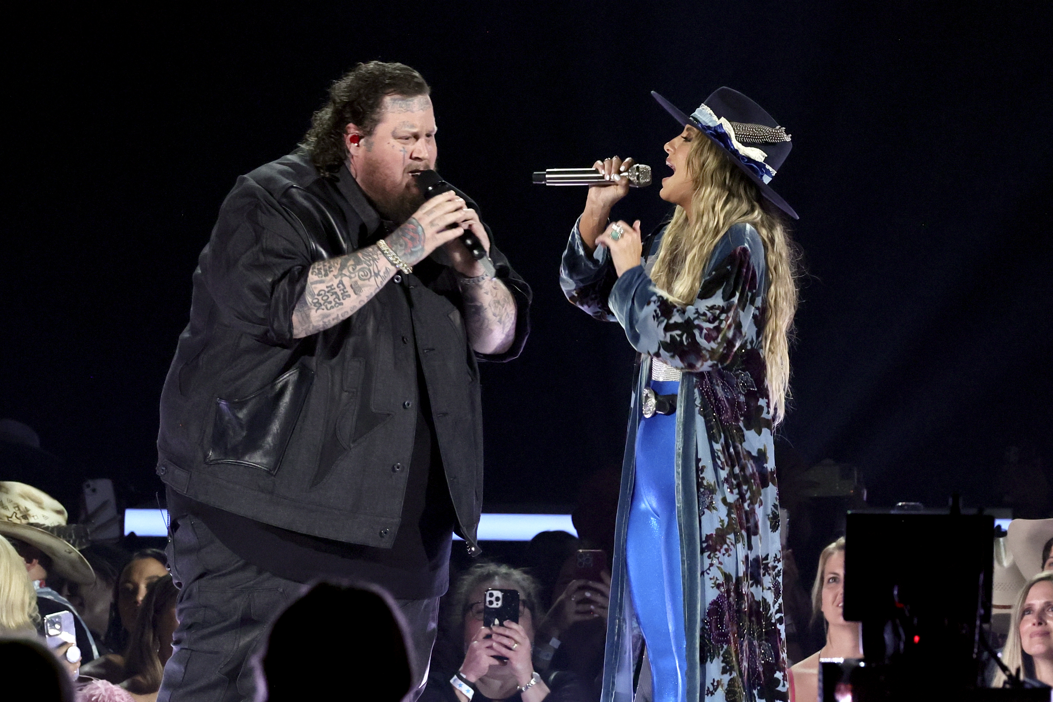 FRISCO, TEXAS - MAY 11: (L-R) Jelly Roll and Lainey Wilson perform onstage during the 58th Academy Of Country Music Awards at The Ford Center at The Star on May 11, 2023 in Frisco, Texas.