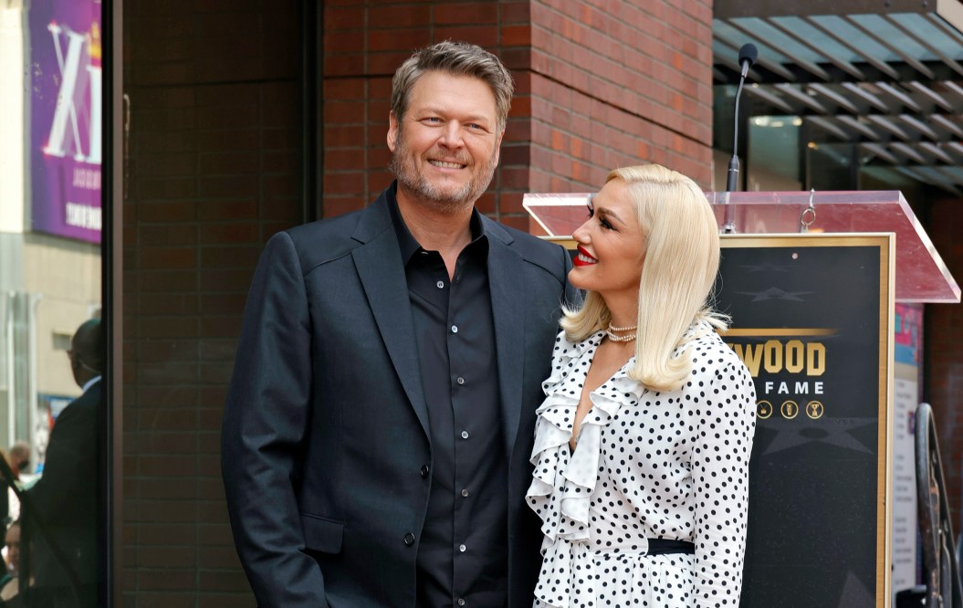 HOLLYWOOD, CALIFORNIA - MAY 12: (L-R) Blake Shelton and Gwen Stefani attend Blake Shelton's Star Ceremony on The Hollywood Walk Of Fame on May 12, 2023 in Hollywood, California.
