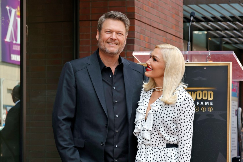 HOLLYWOOD, CALIFORNIA - MAY 12: (L-R) Blake Shelton and Gwen Stefani attend Blake Shelton's Star Ceremony on The Hollywood Walk Of Fame on May 12, 2023 in Hollywood, California.