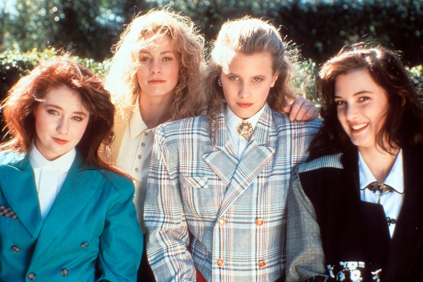 From left to right, Shannen Doherty, Lisanne Falk, Kim Walker and Winona Ryder on set of the film 'Heathers', 1988.