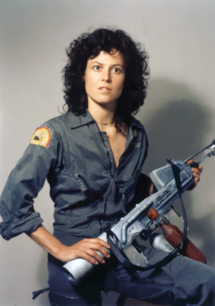 American actress Sigourney Weaver on the set of Alien, directed by Ridley Scott. 