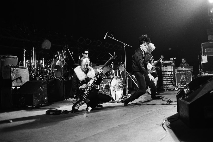 SAN FRANCISCO - 1980: L-R Bryan Gregory, Pam Ballam, Lux Interior and Poison Ivy of The Cramps perform live in 1980 in San Francisco, California. 
