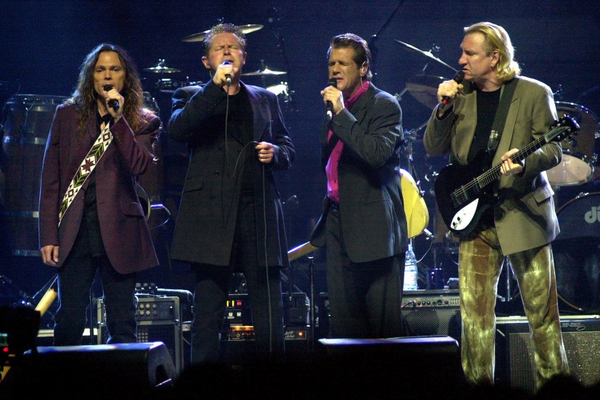 NETHERLANDS - JUNE 07: AHOY Photo of EAGLES, L- Timothy B. Schmit, Don Henley, Glenn Frey and Joe Walsh performing on stage 