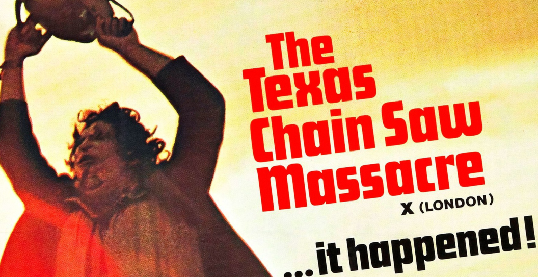 The Texas Chainsaw Massacre, poster, British poster art, Gunnar Hansen, 1974.
