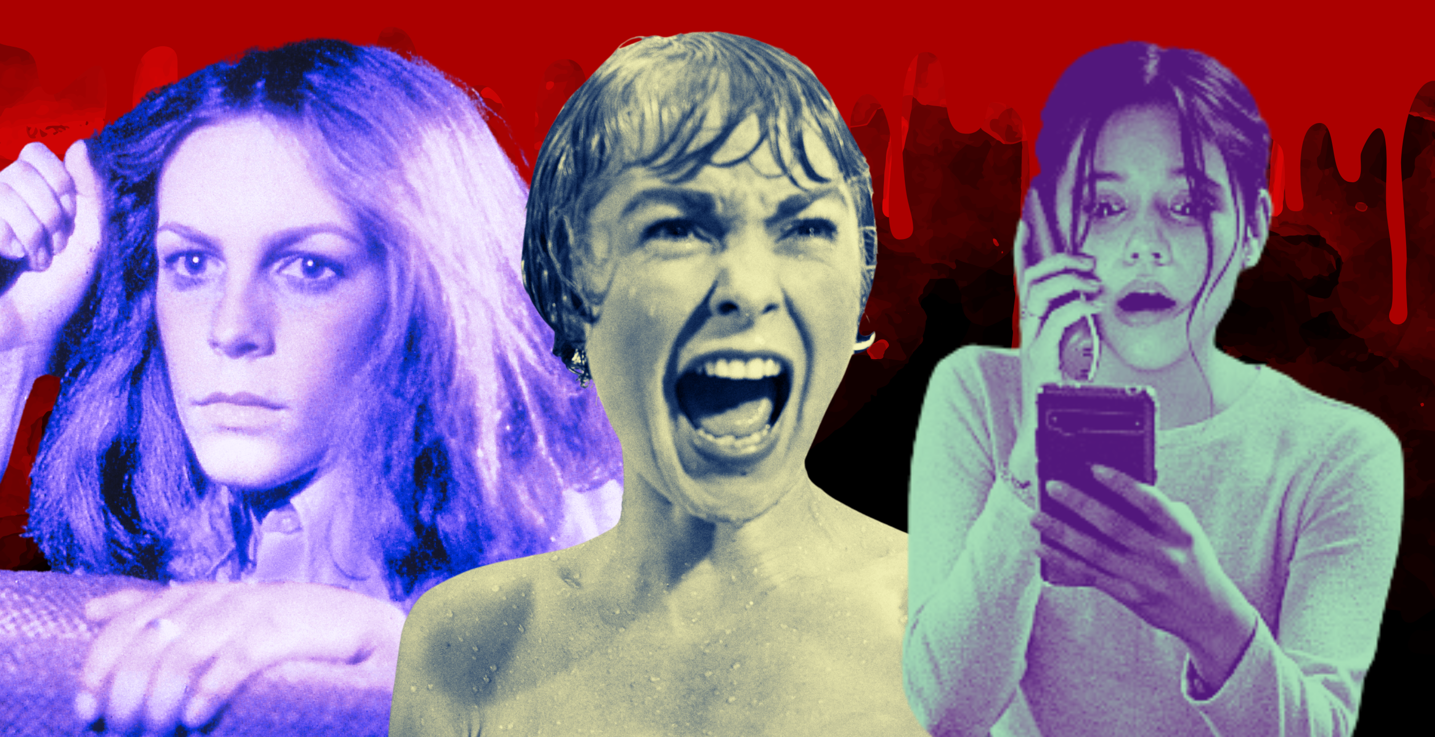 Jamie Lee Curtis in "Halloween"/ Janet Leigh in "Psycho"/ Jenna Ortega in "Scream (2022)"