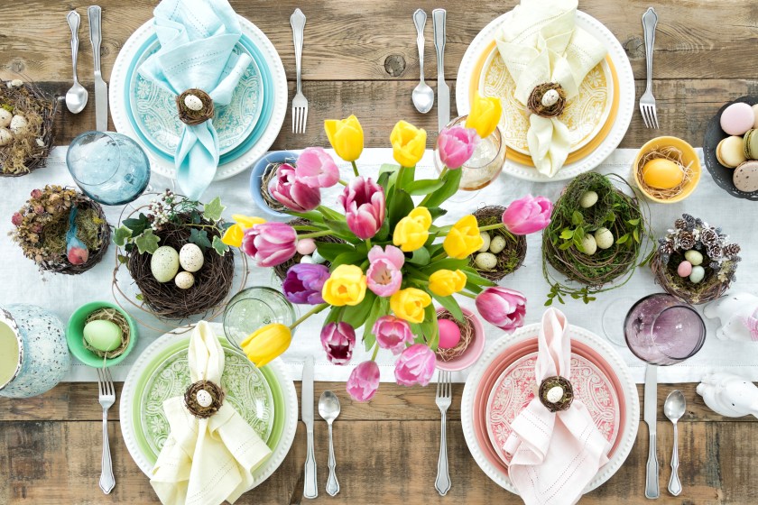 Easter dining aerial view, directly overhead.