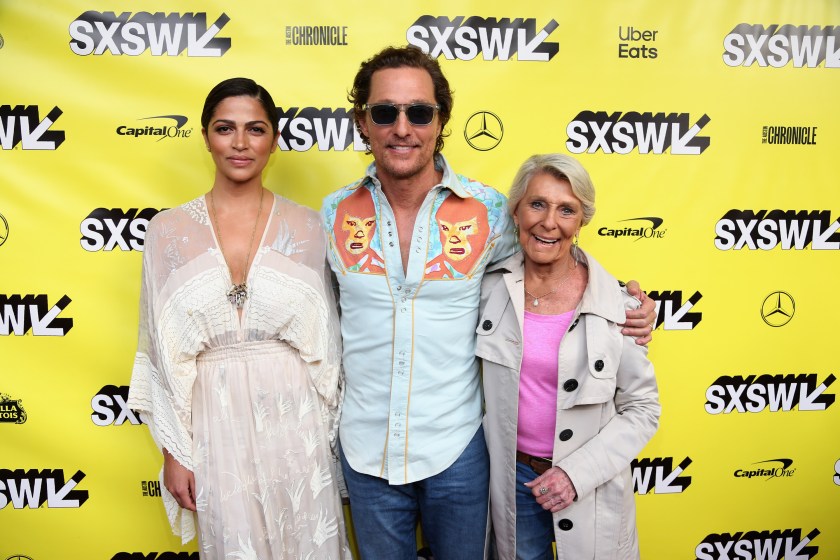 AUSTIN, TEXAS - MARCH 09:  (L - R) Camila Alves, Matthew McConaughey and Kay McConaughey attend the premiere of "The Beach Bum" at the Paramount Theatre during the SXSW Conference And Festival on March 9, 2019 in Austin, Texas. 