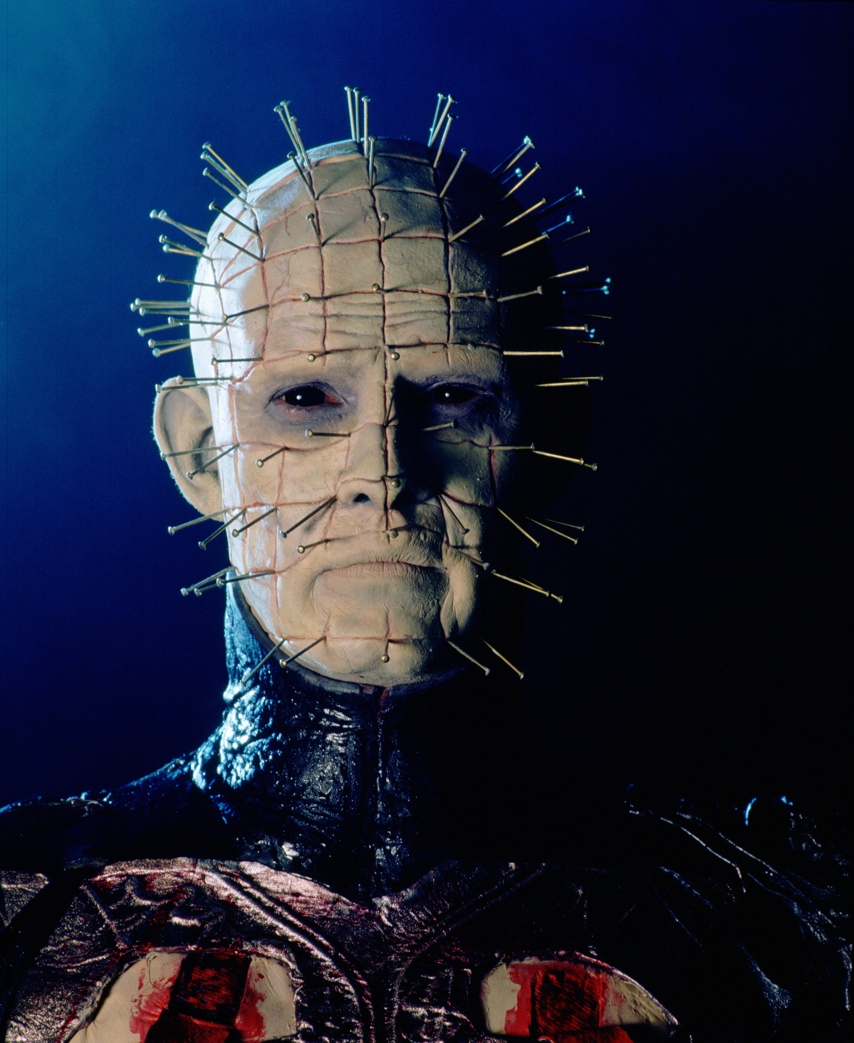 English actor Doug Bradley as Pinhead, leader of the Cenobites, in a publicity still for the film 'Hellraiser', 1987. 