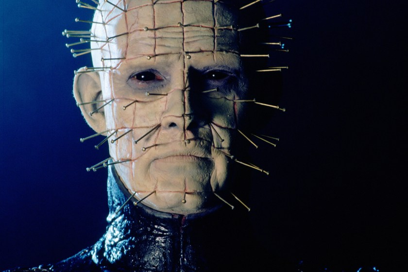 English actor Doug Bradley as Pinhead, leader of the Cenobites, in a publicity still for the film 'Hellraiser', 1987. 