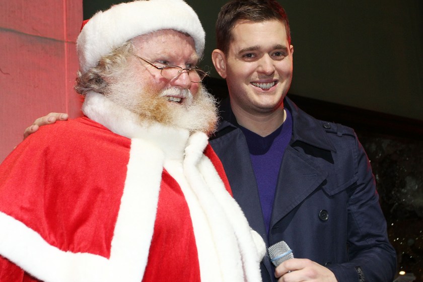 NOVEMBER 18: Santa Claus and Michael Buble attend the launch of Brown Thomas' Christmas windows on November 18, 2011 in Dublin, Ireland.