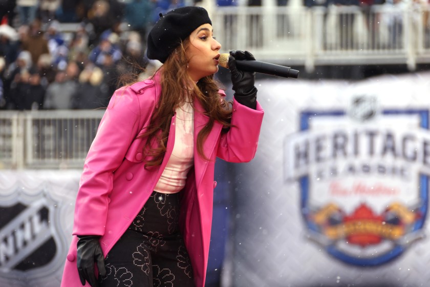 the 2022 Tim Hortons NHL Heritage Classic between the Toronto Maple Leafs and the Buffalo Sabres at Tim Hortons Field on March 13, 2022 in Hamilton, Ontario.